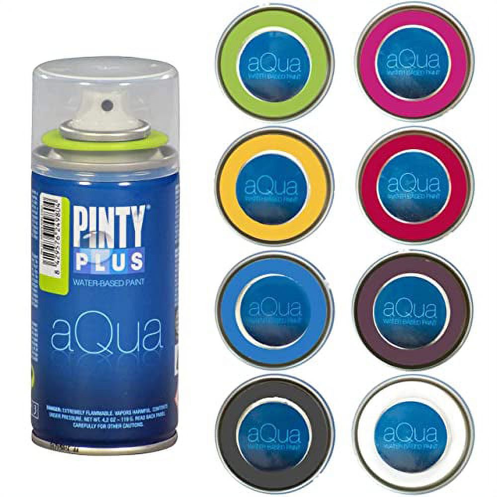 Pintyplus Aqua Spray Paint - Art Set of 8 Water Based 4.2oz Mini Spray Paint  Cans. Ultra Matte Finish. Perfect For Arts & Crafts. Spray Paint Set Works  on Plastic, Metal, Wood